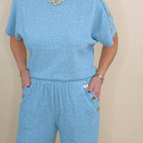 Button Detail Knit Blue Set - Jessi Jayne Boutique