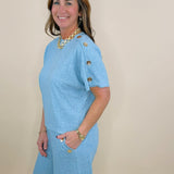 Button Detail Knit Blue Set - Jessi Jayne Boutique