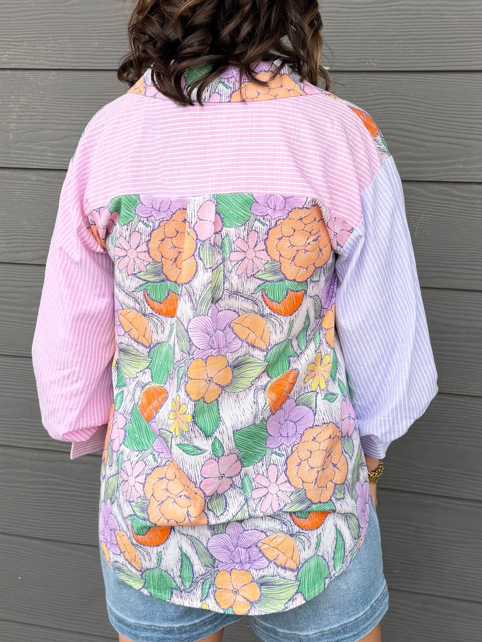 Petal Patchwork Button Down Top - Jessi Jayne Boutique