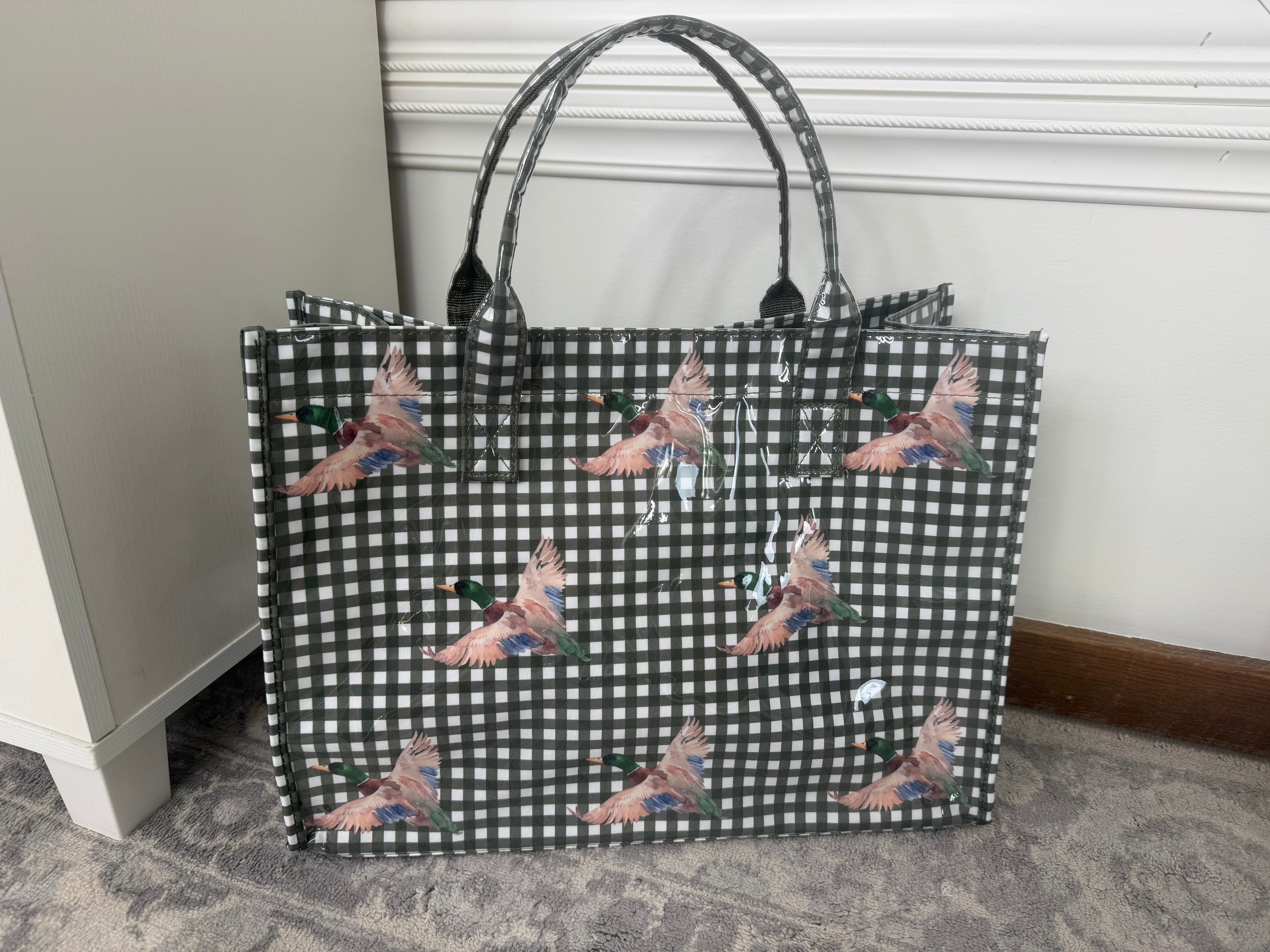 Take Flight Mallard Green Gingham Vinyl Tote - Jessi Jayne Boutique