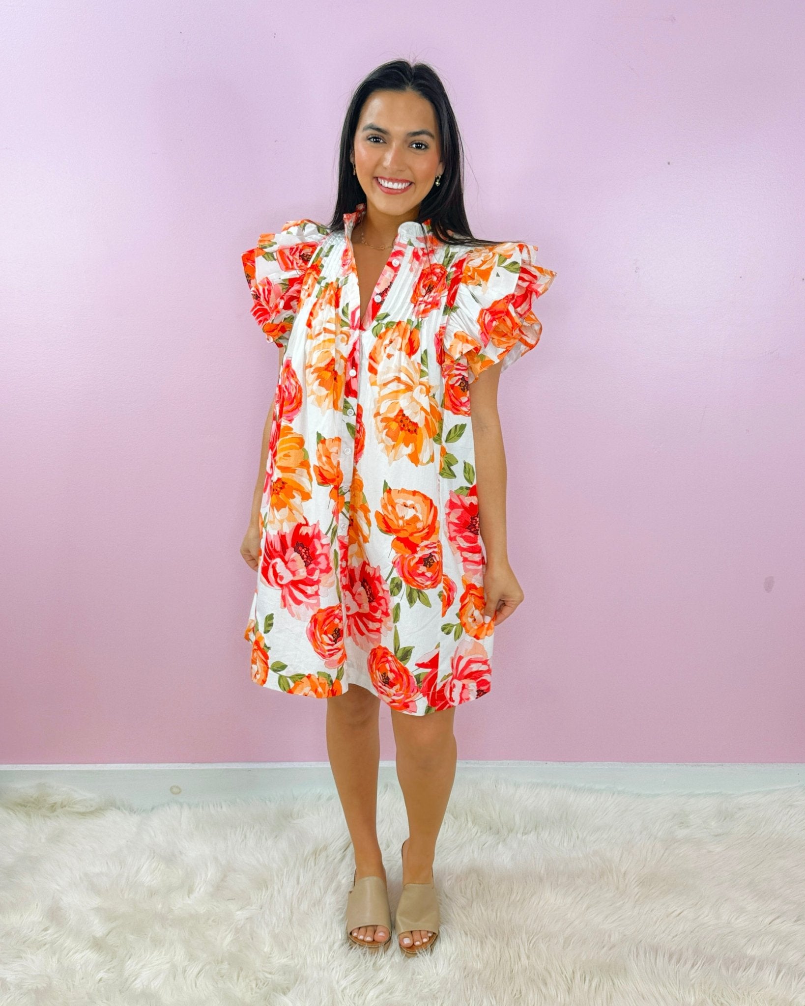 Rosé Rush Ruffle Floral Dress - Jessi Jayne Boutique
