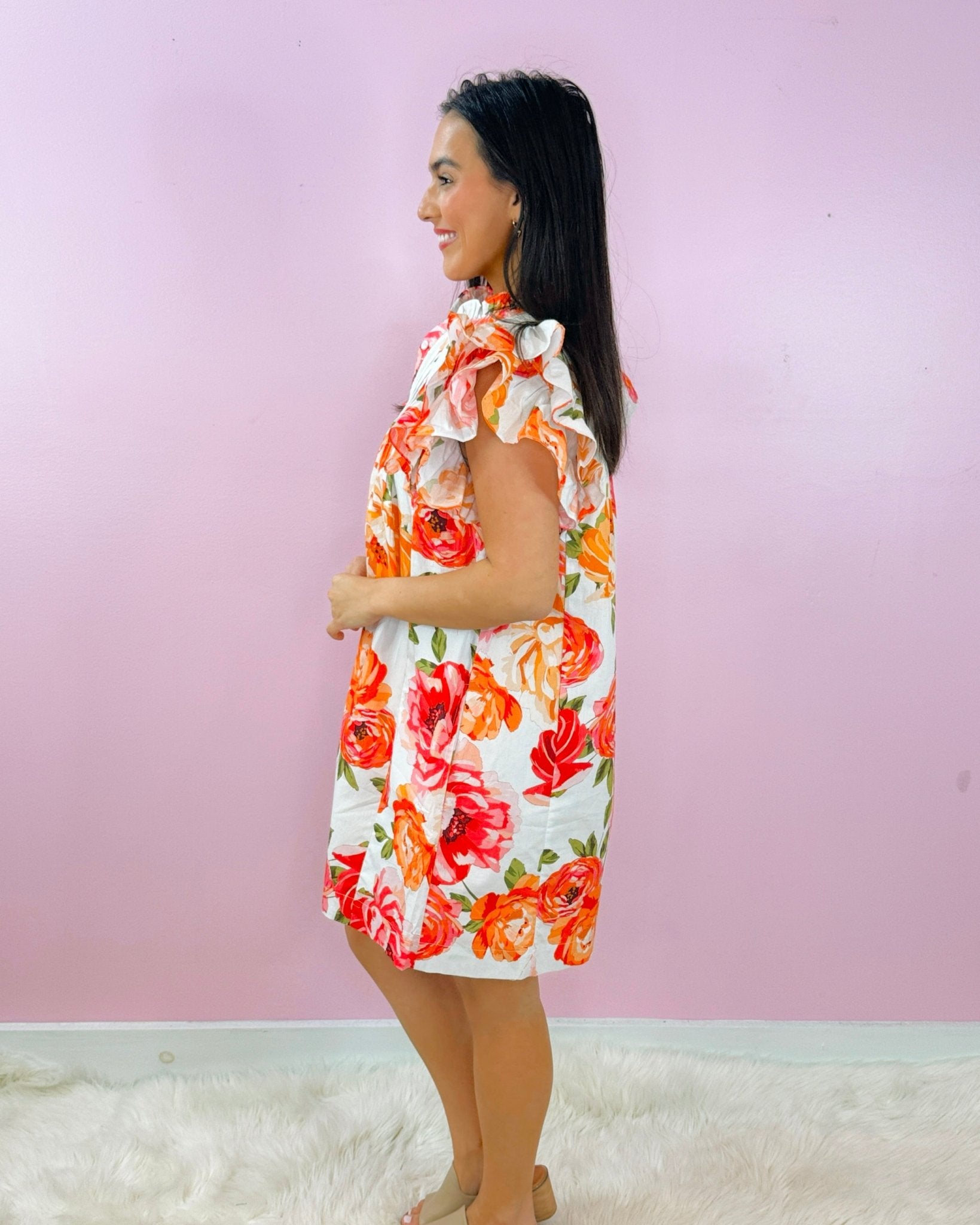Rosé Rush Ruffle Floral Dress - Jessi Jayne Boutique