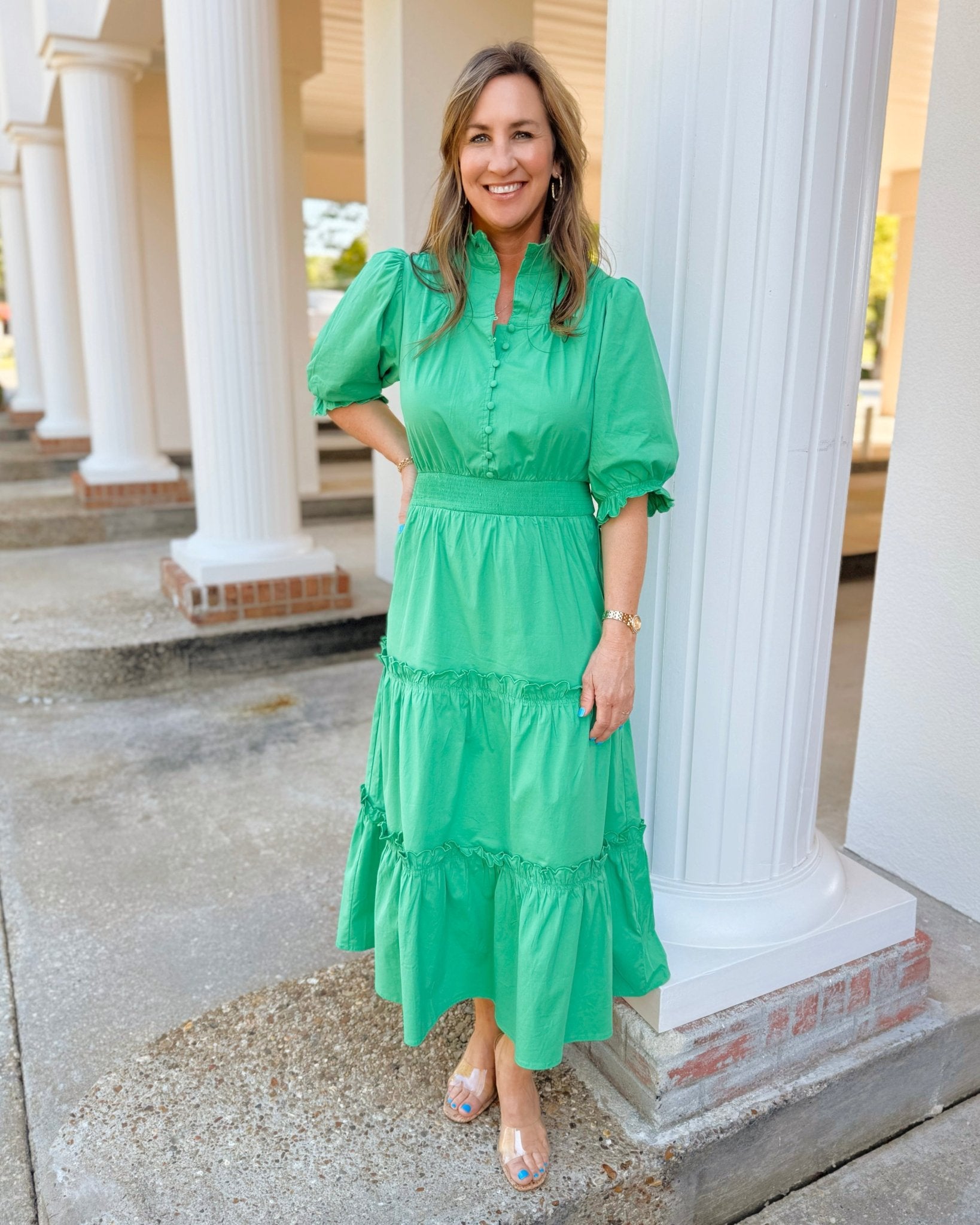 Key Lime Bloom Tiered Midi Dress - Jessi Jayne Boutique