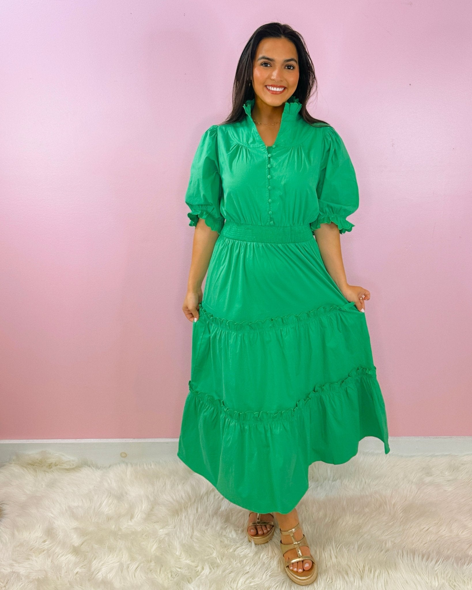 Key Lime Bloom Tiered Midi Dress - Jessi Jayne Boutique