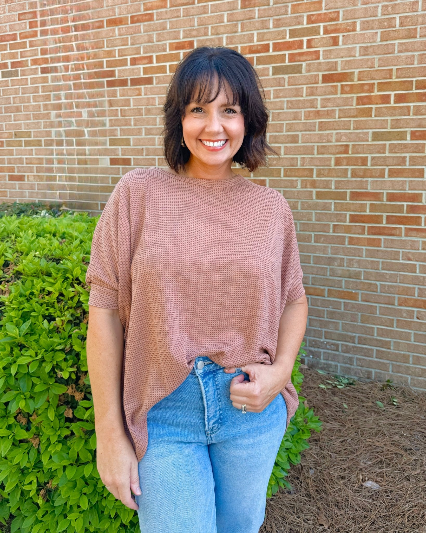 Waffle Knit Slouch Top in Rust - Jessi Jayne Boutique