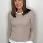 Layered Look Taupe Long Sleeve Top - Jessi Jayne Boutique