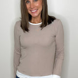 Layered Look Taupe Long Sleeve Top - Jessi Jayne Boutique