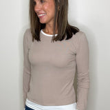 Layered Look Taupe Long Sleeve Top - Jessi Jayne Boutique