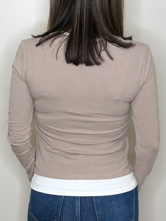 Layered Look Taupe Long Sleeve Top - Jessi Jayne Boutique