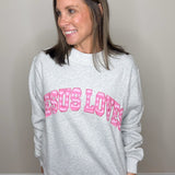 Jesus Loves Striped Embroidered Mockneck Sweatshirt