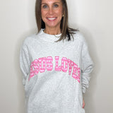 Jesus Loves Striped Embroidered Mockneck Sweatshirt