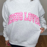 Jesus Loves Striped Embroidered Mockneck Sweatshirt