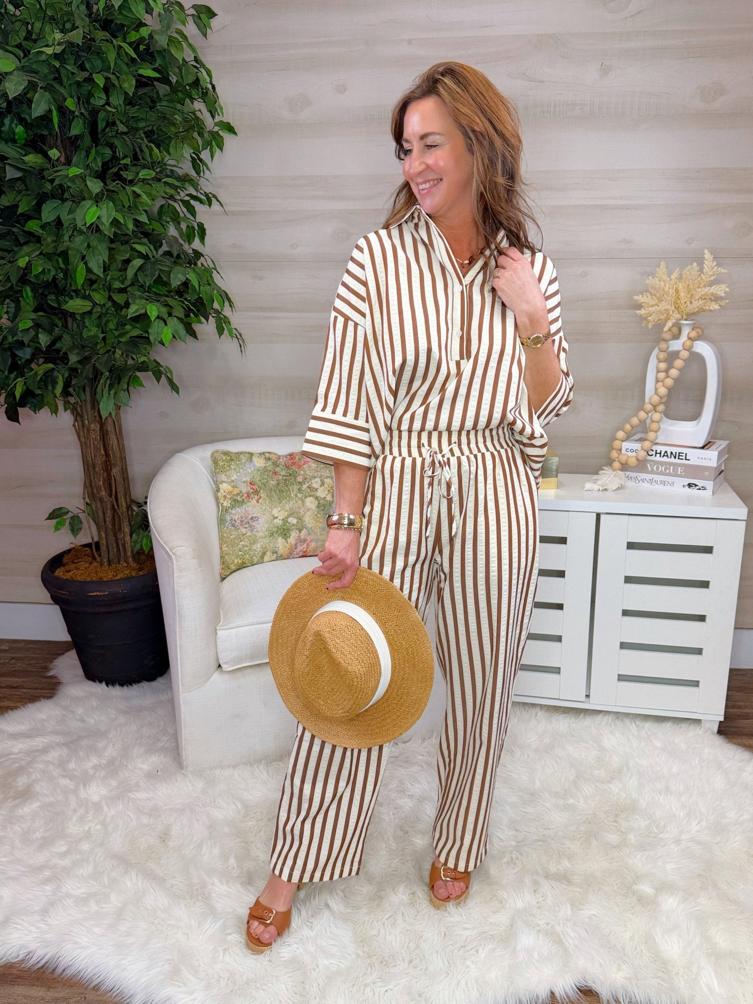 Café Stripe Popover Blouse - Jessi Jayne Boutique
