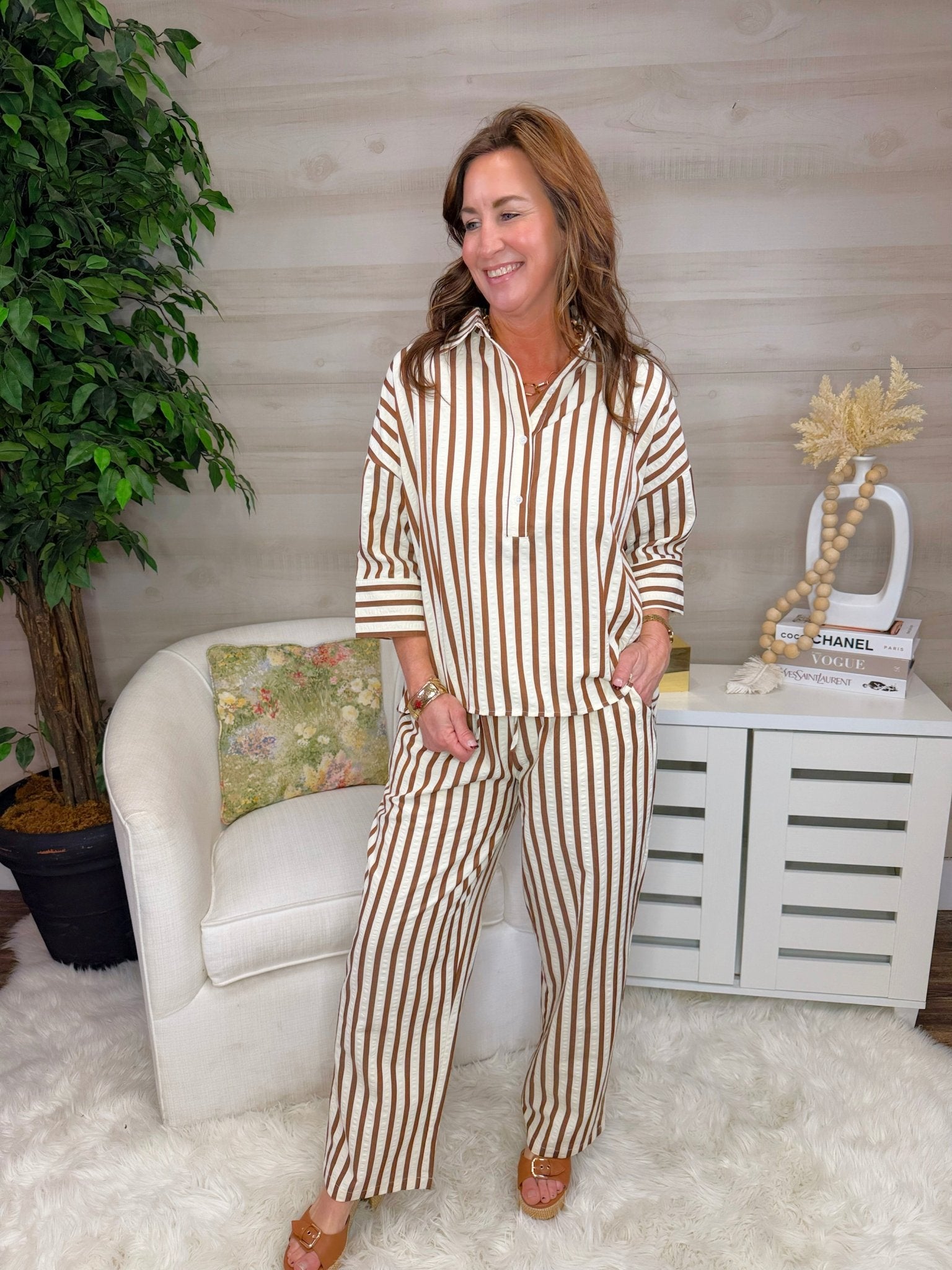 Café Stripe Popover Blouse - Jessi Jayne Boutique