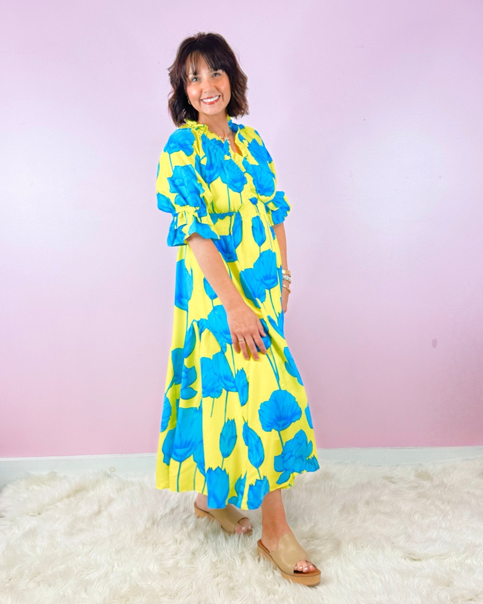 Electric Bloom Ruffle Midi Dress - Jessi Jayne Boutique
