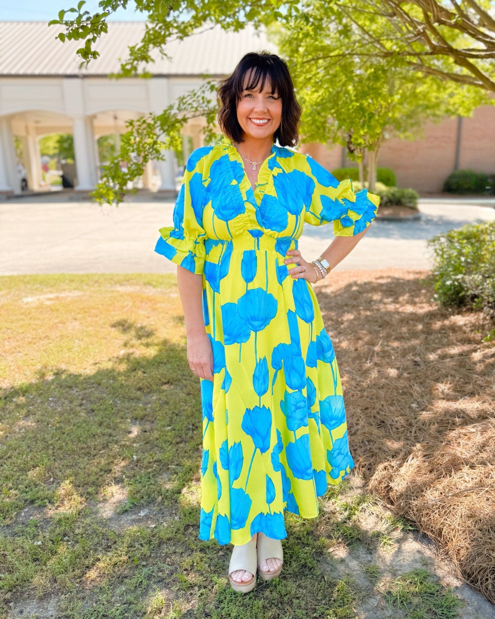 Electric Bloom Ruffle Midi Dress - Jessi Jayne Boutique
