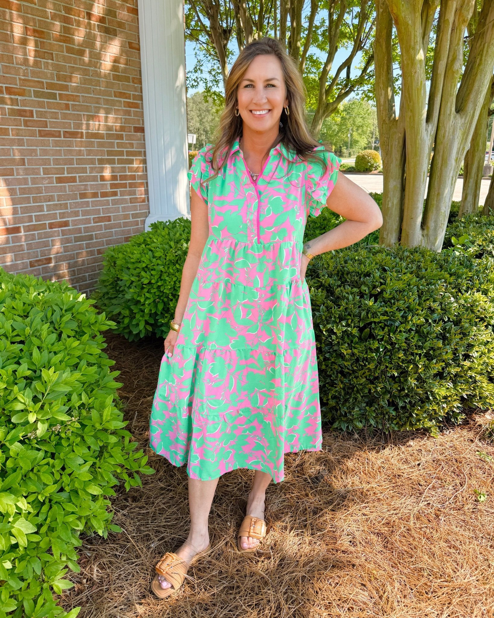 Garden Glow Tiered Midi Dress In Emerald Mix - Jessi Jayne Boutique