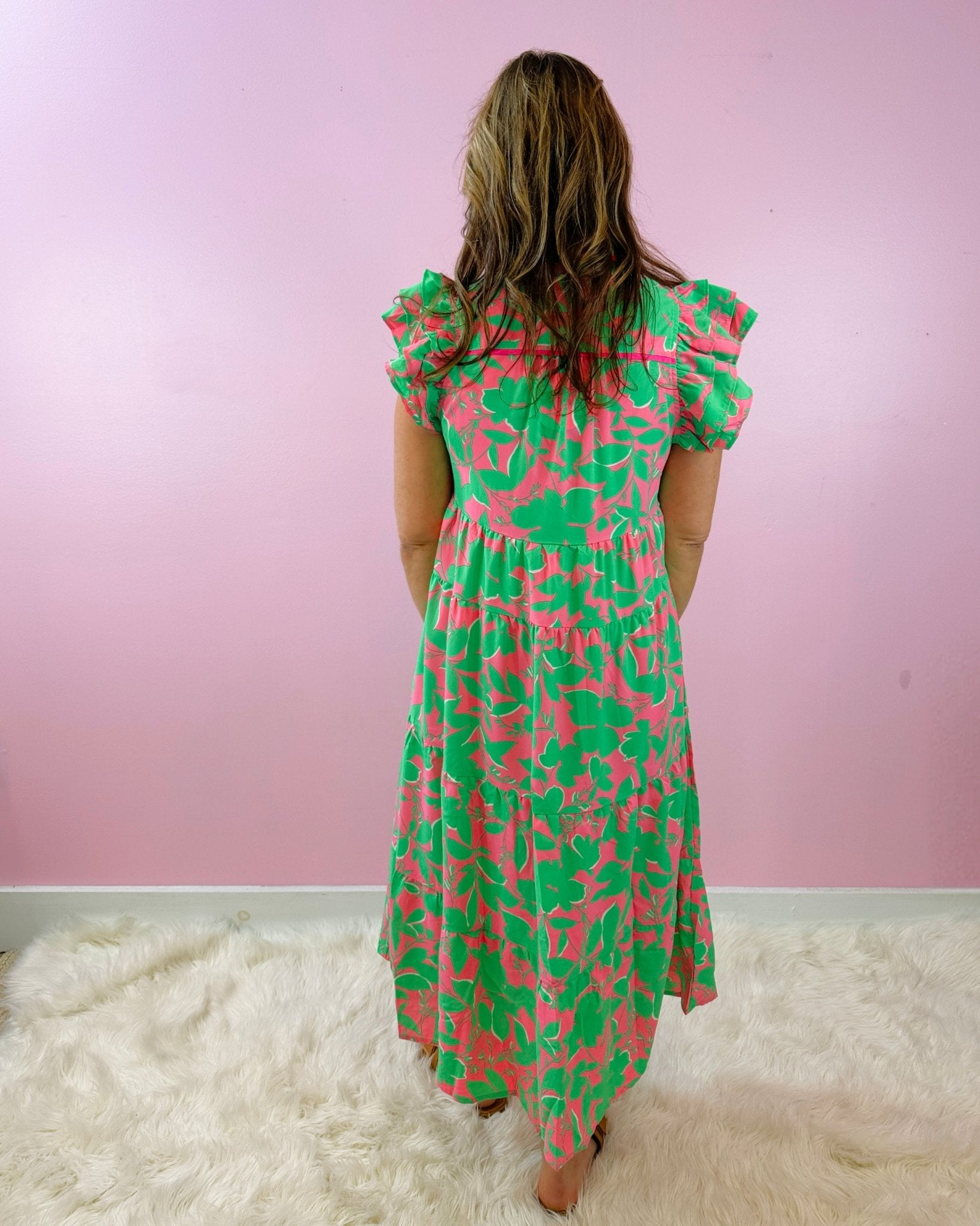 Garden Glow Tiered Midi Dress In Emerald Mix - Jessi Jayne Boutique
