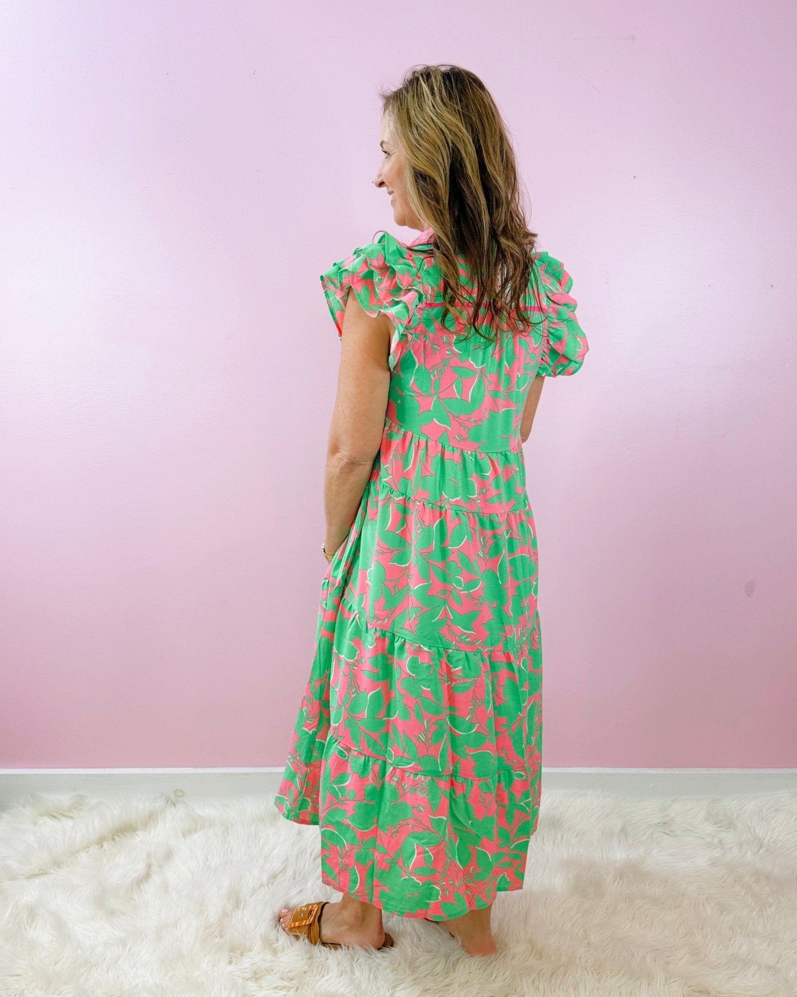 Garden Glow Tiered Midi Dress In Emerald Mix - Jessi Jayne Boutique
