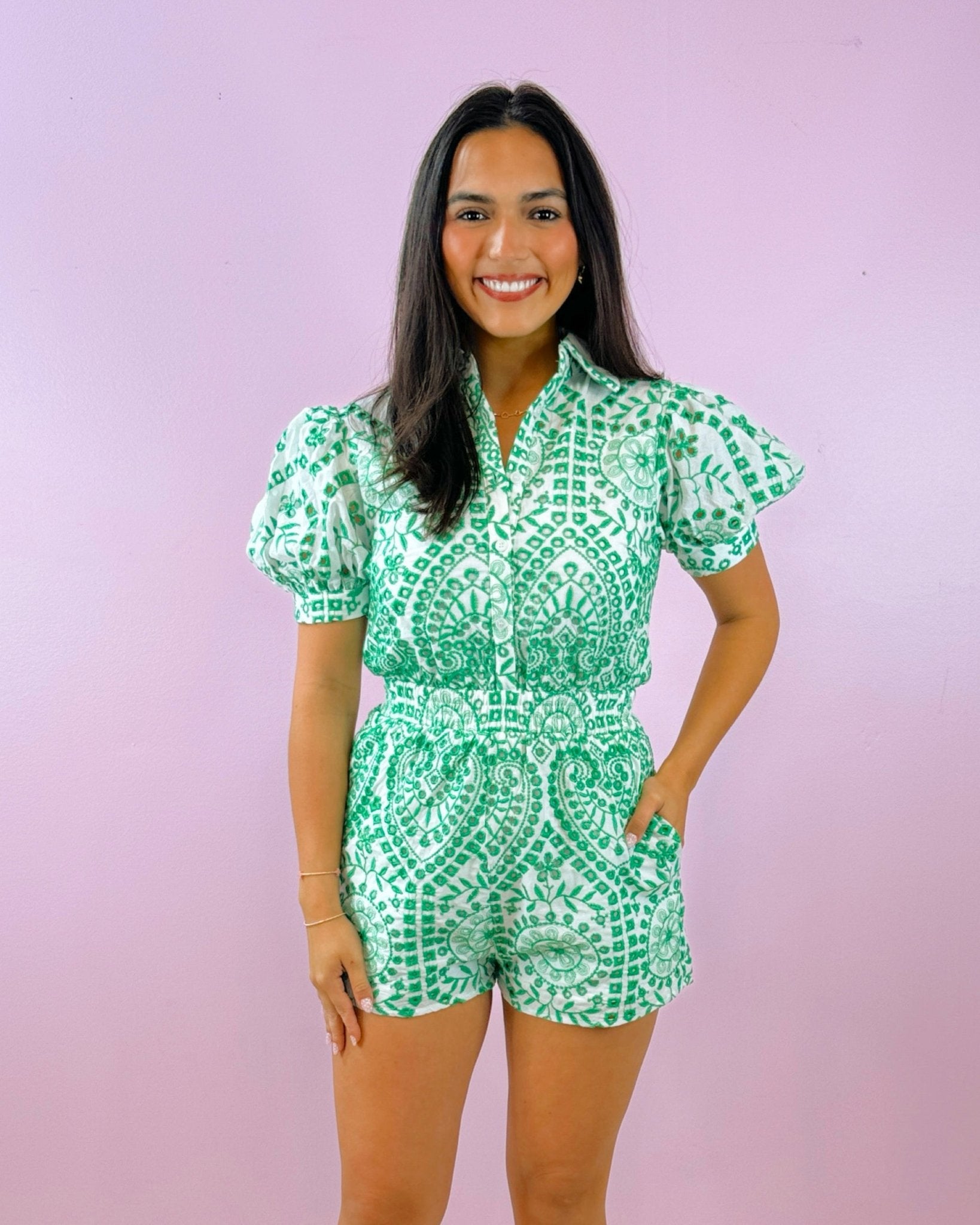 Palm Royale Collared Romper - Jessi Jayne Boutique