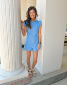 Skyline Stretch Utility Romper In Blue - Jessi Jayne Boutique
