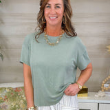 Relaxed Ribbed Casual Tee in Sage - Jessi Jayne Boutique