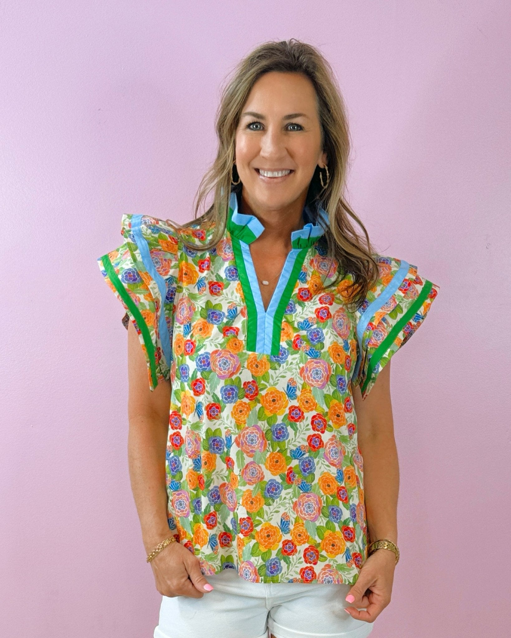 Confetti Bloom Ruffle Blouse - Jessi Jayne Boutique
