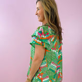 Tropic Pop Flutter Sleeve Top In Green Mix - Jessi Jayne Boutique