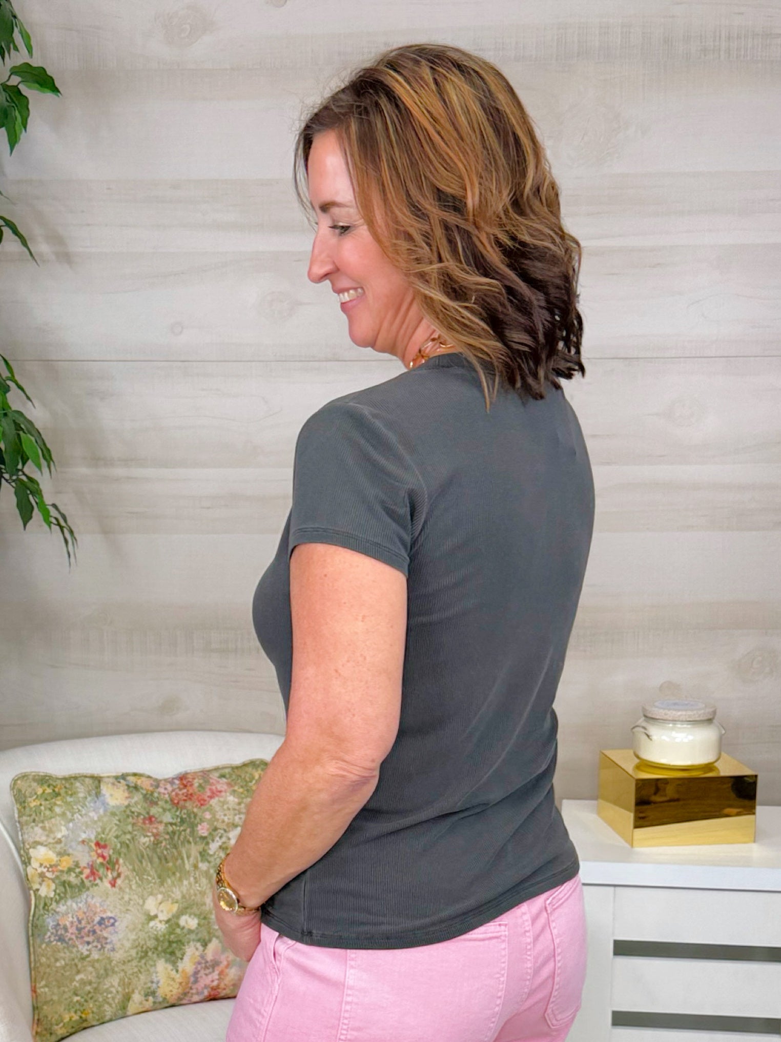 Daily Wear Ribbed Tee in Charcoal - Jessi Jayne Boutique