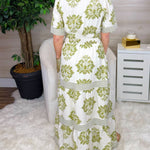 Olive Crest Printed Maxi Dress - Jessi Jayne Boutique