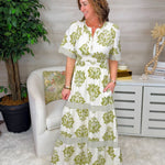 Olive Crest Printed Maxi Dress - Jessi Jayne Boutique