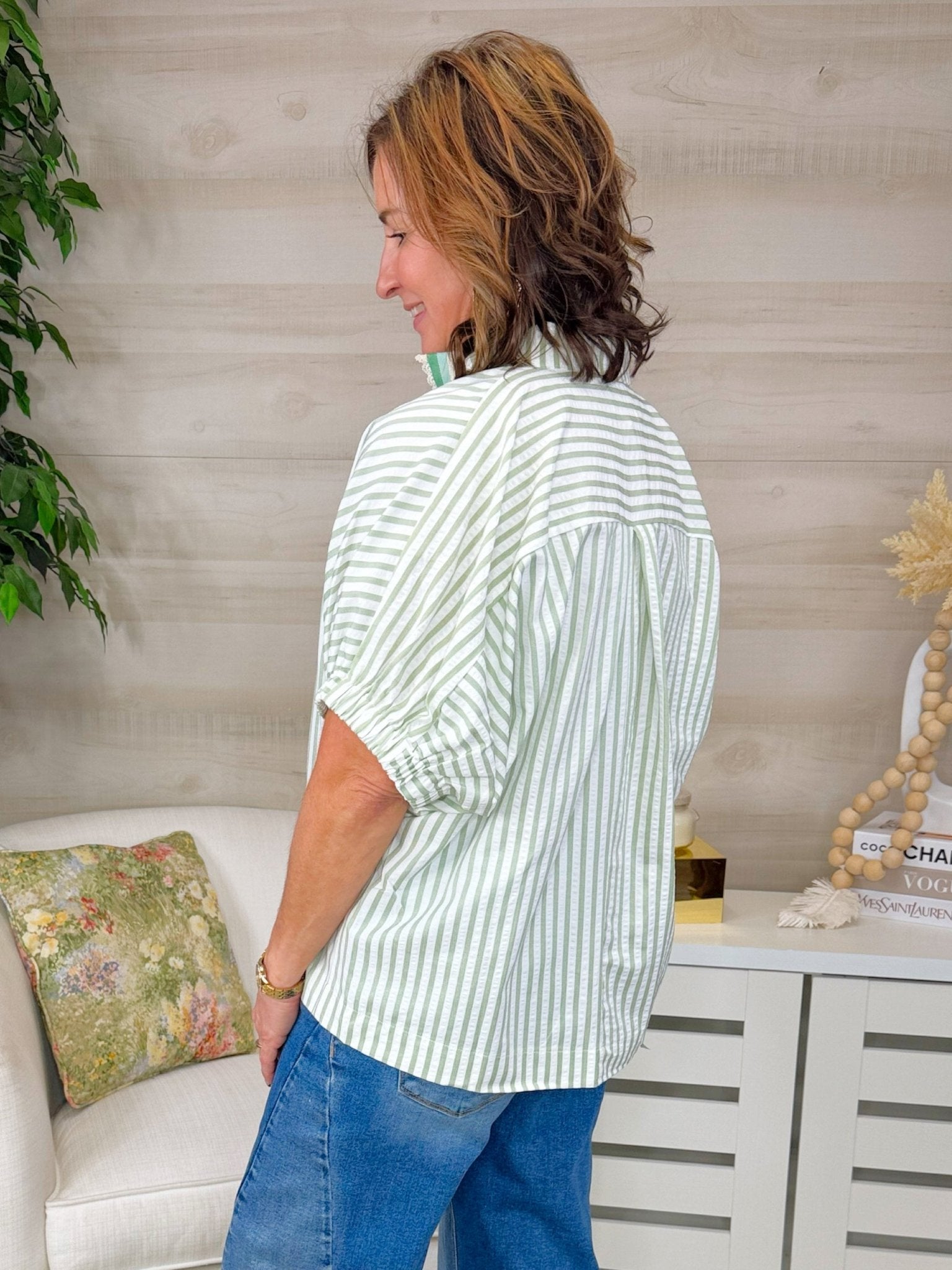 Simple Joy Sage Stripe Top - Jessi Jayne Boutique