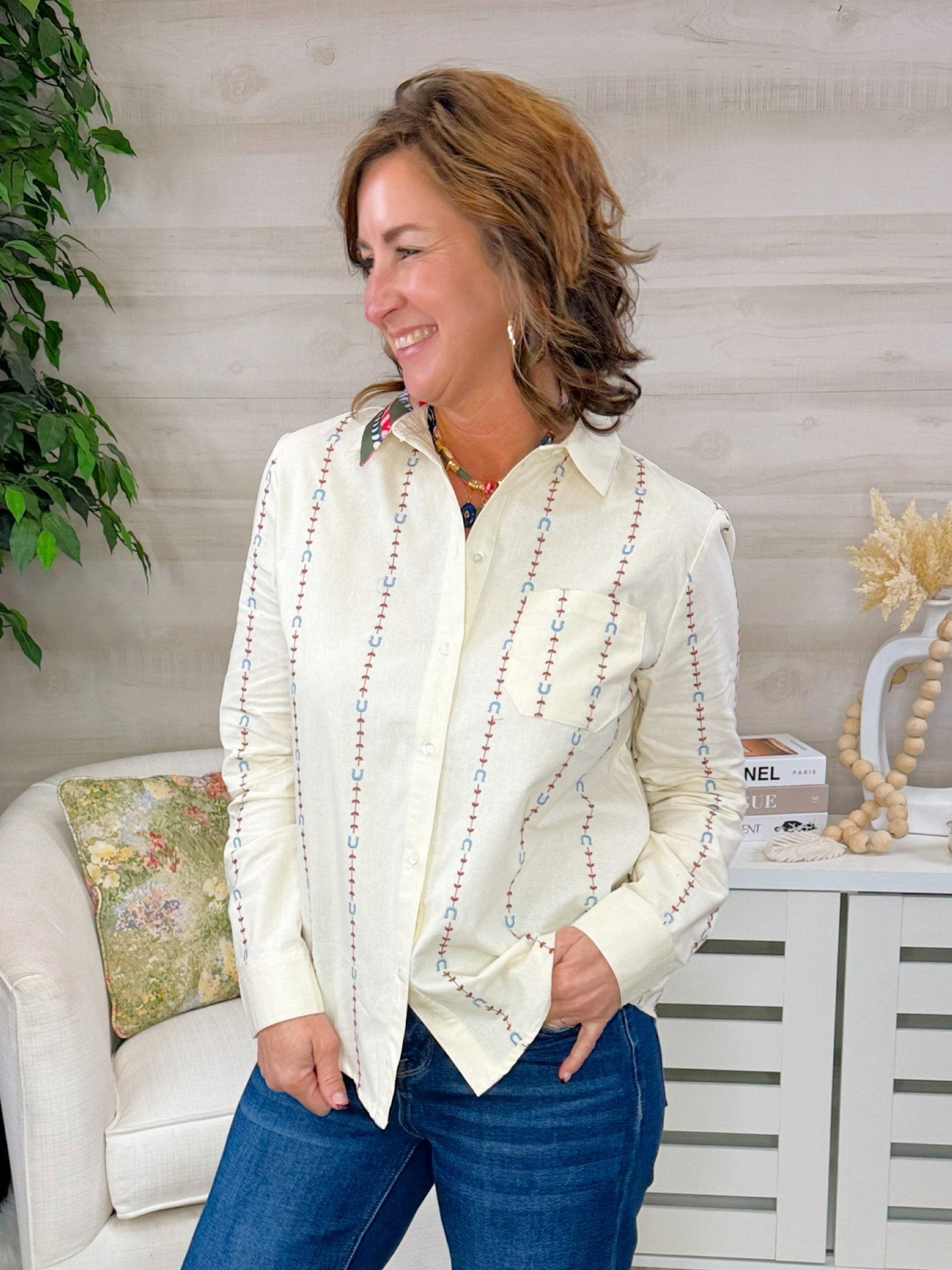 Lucky Stitch Button Down Blouse - Jessi Jayne Boutique