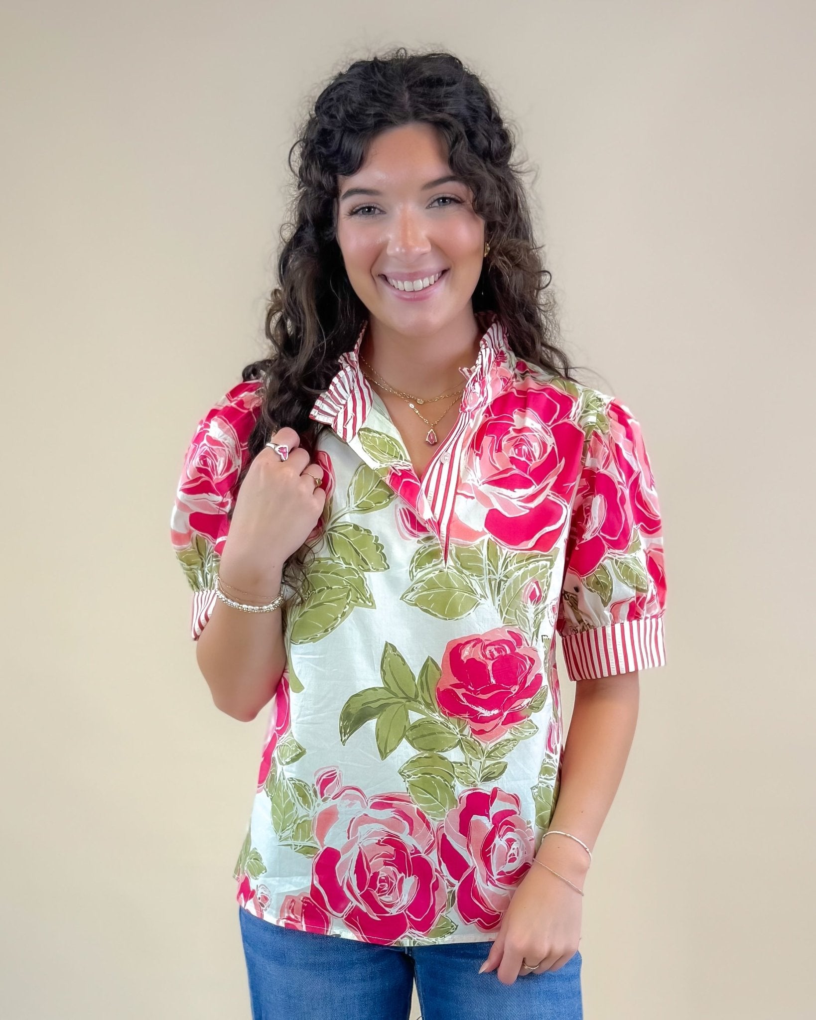 Bold Bloom Button Top - Jessi Jayne Boutique