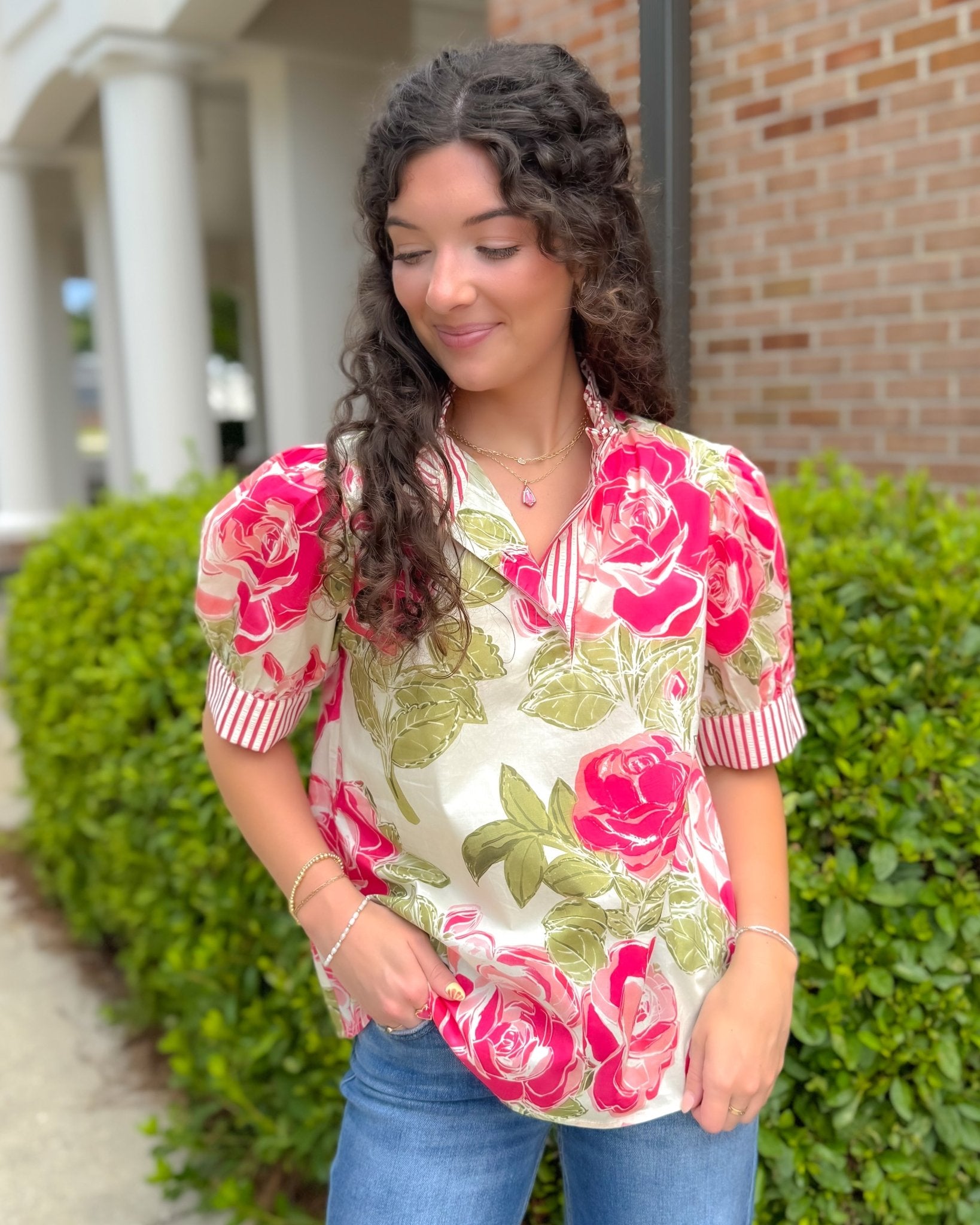 Bold Bloom Button Top - Jessi Jayne Boutique