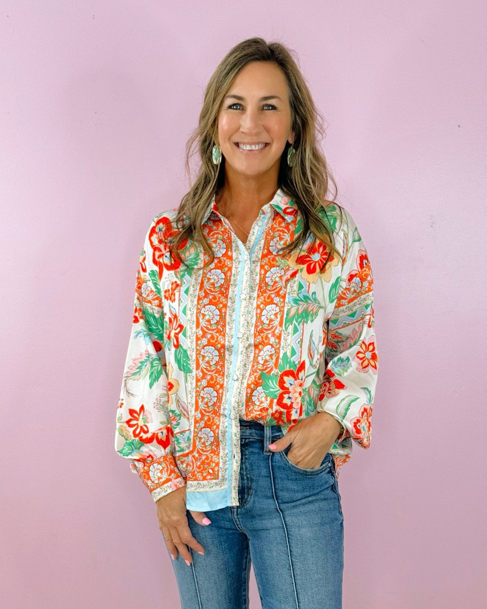 Garden Mosaic Button Blouse - Jessi Jayne Boutique