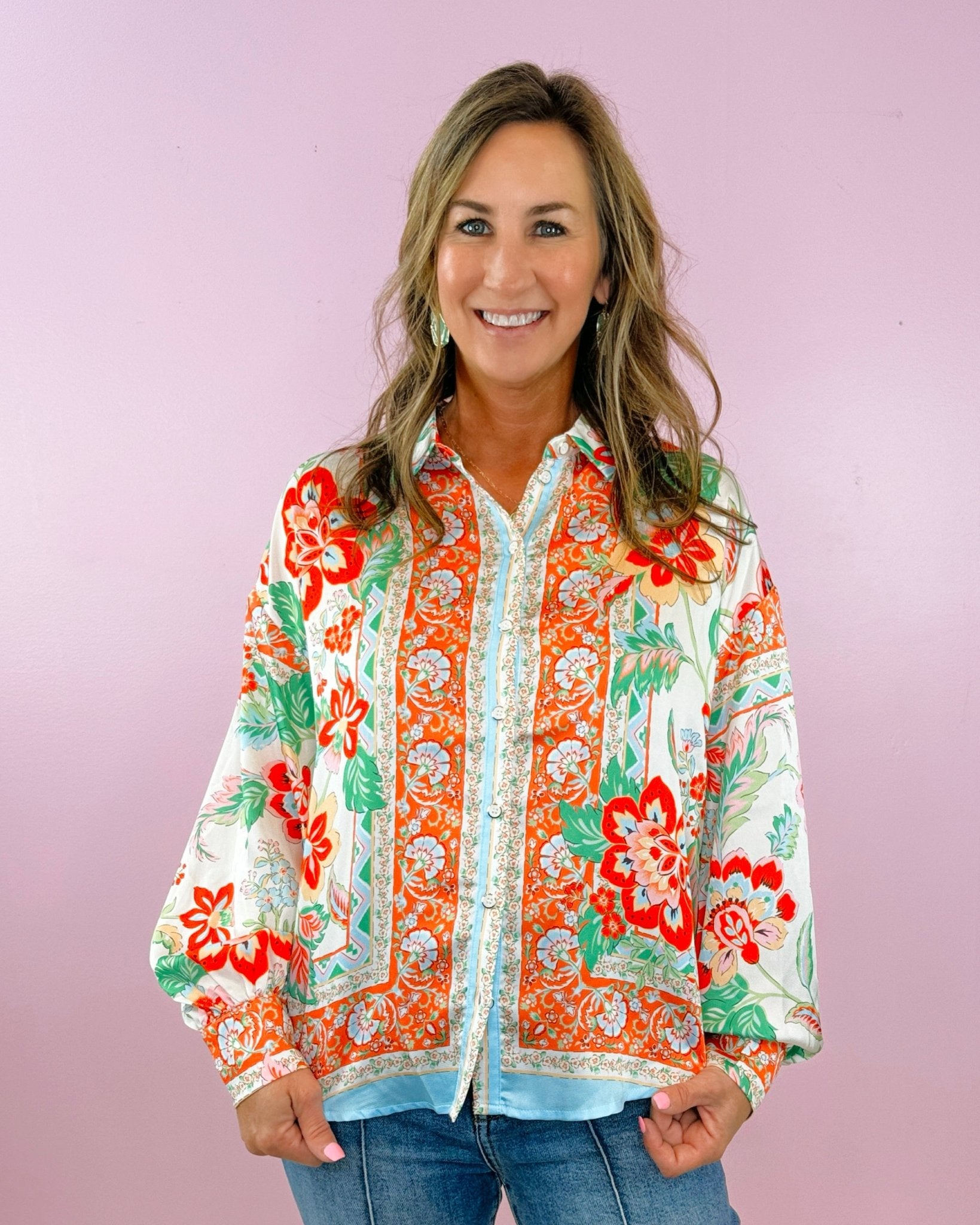 Garden Mosaic Button Blouse - Jessi Jayne Boutique