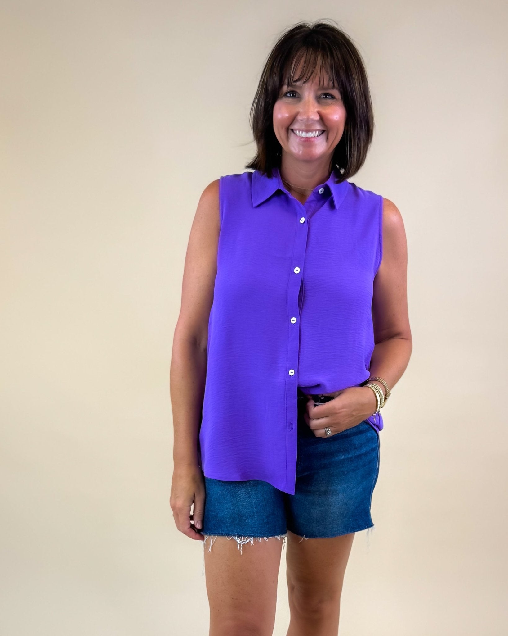 The Weekend Button - Up Sleeveless Top - Jessi Jayne Boutique