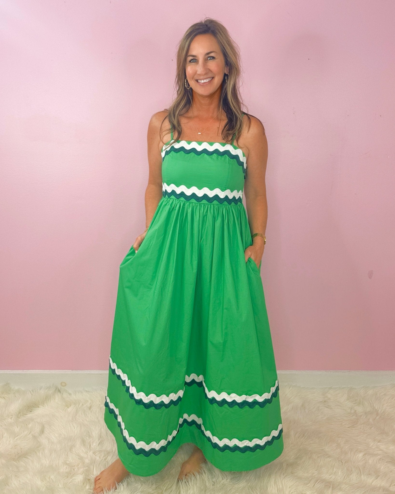 Ric Rac Palm Parade Midi Dress - Jessi Jayne Boutique