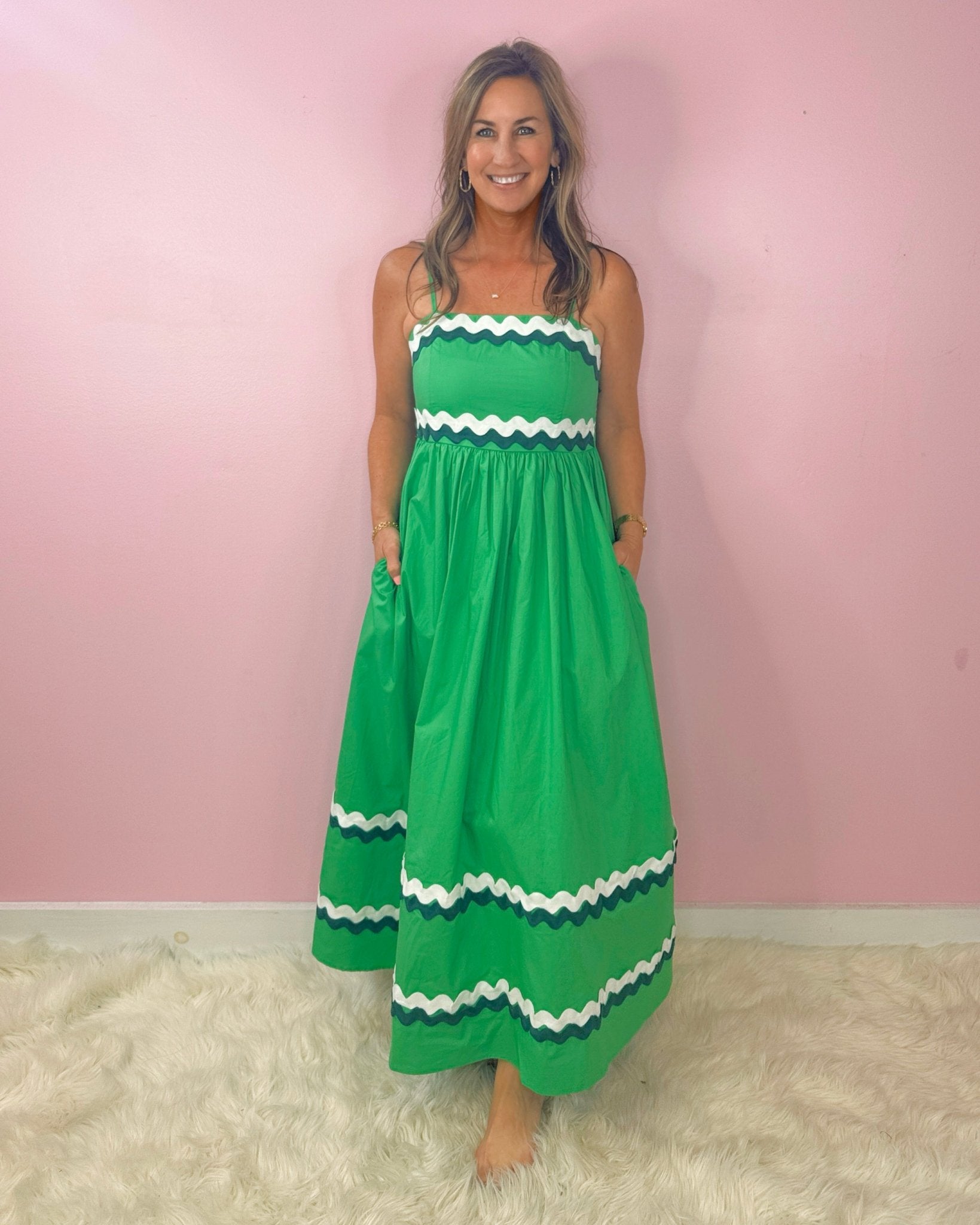 Ric Rac Palm Parade Midi Dress - Jessi Jayne Boutique