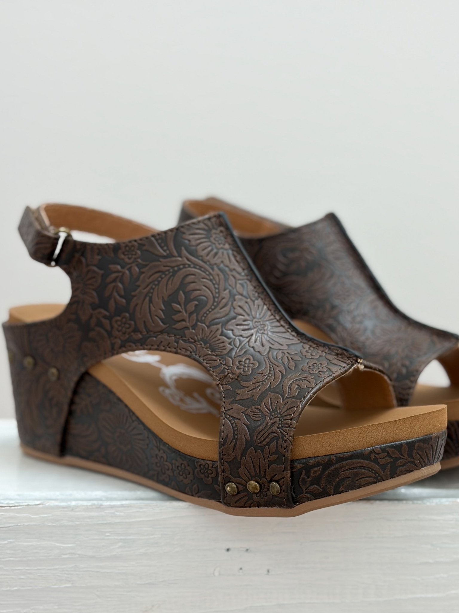 Very G Chocolate Isabella Tooled Wedge - Jessi Jayne Boutique