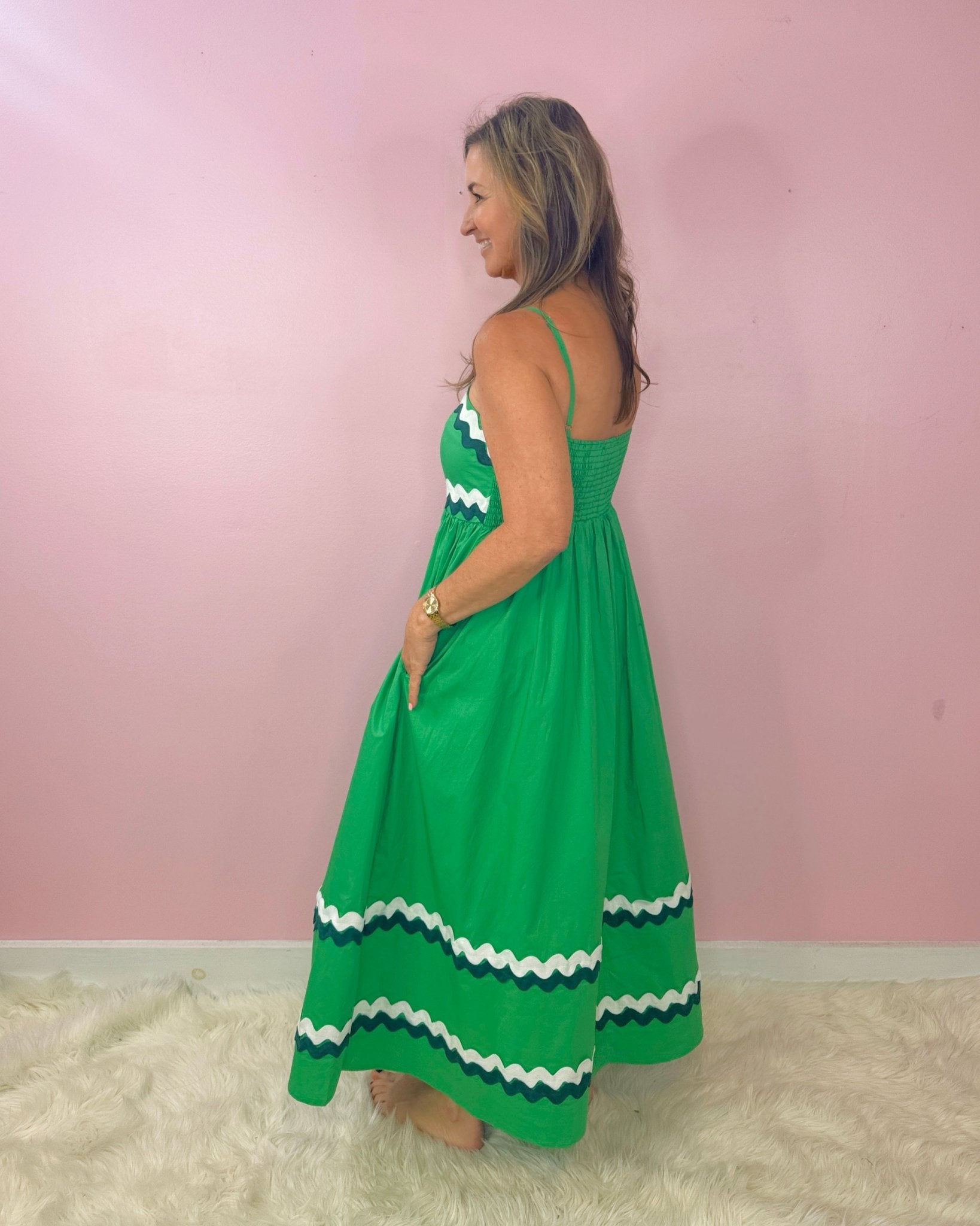 Ric Rac Palm Parade Midi Dress - Jessi Jayne Boutique