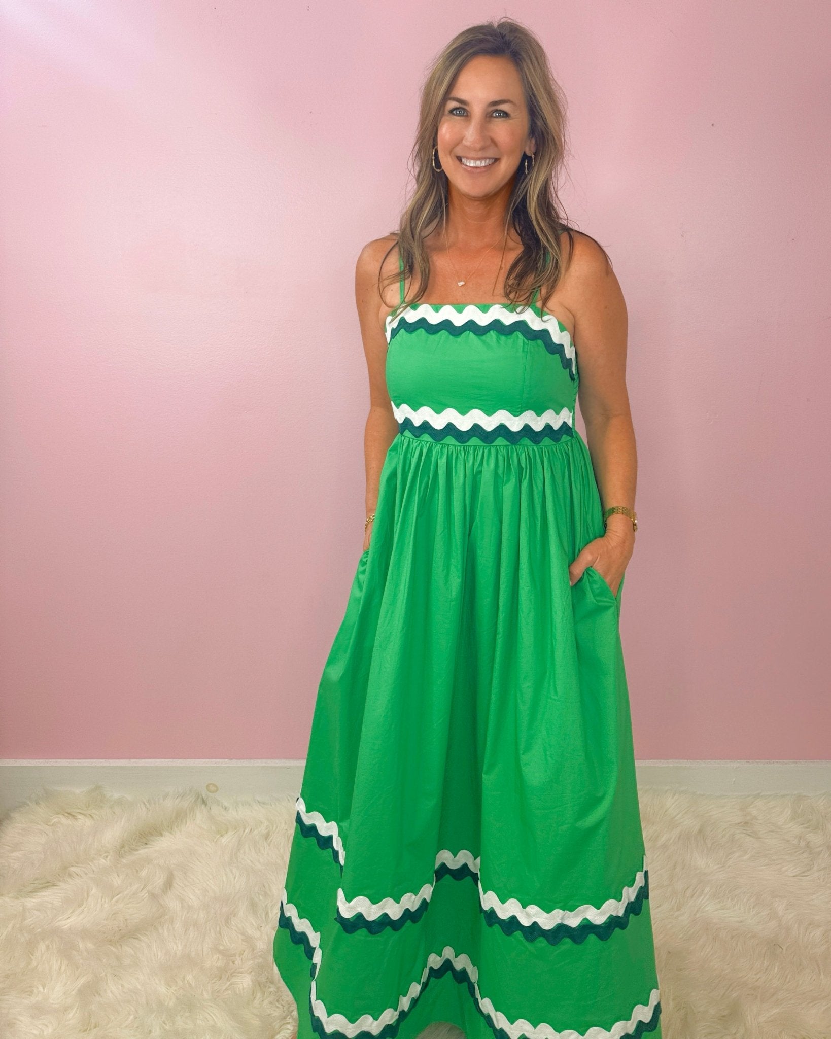 Ric Rac Palm Parade Midi Dress - Jessi Jayne Boutique