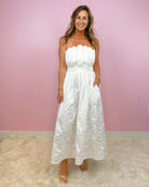 White Regal Romance Strapless Pleated Midi Dress - Jessi Jayne Boutique