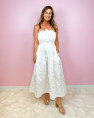 White Regal Romance Strapless Pleated Midi Dress - Jessi Jayne Boutique