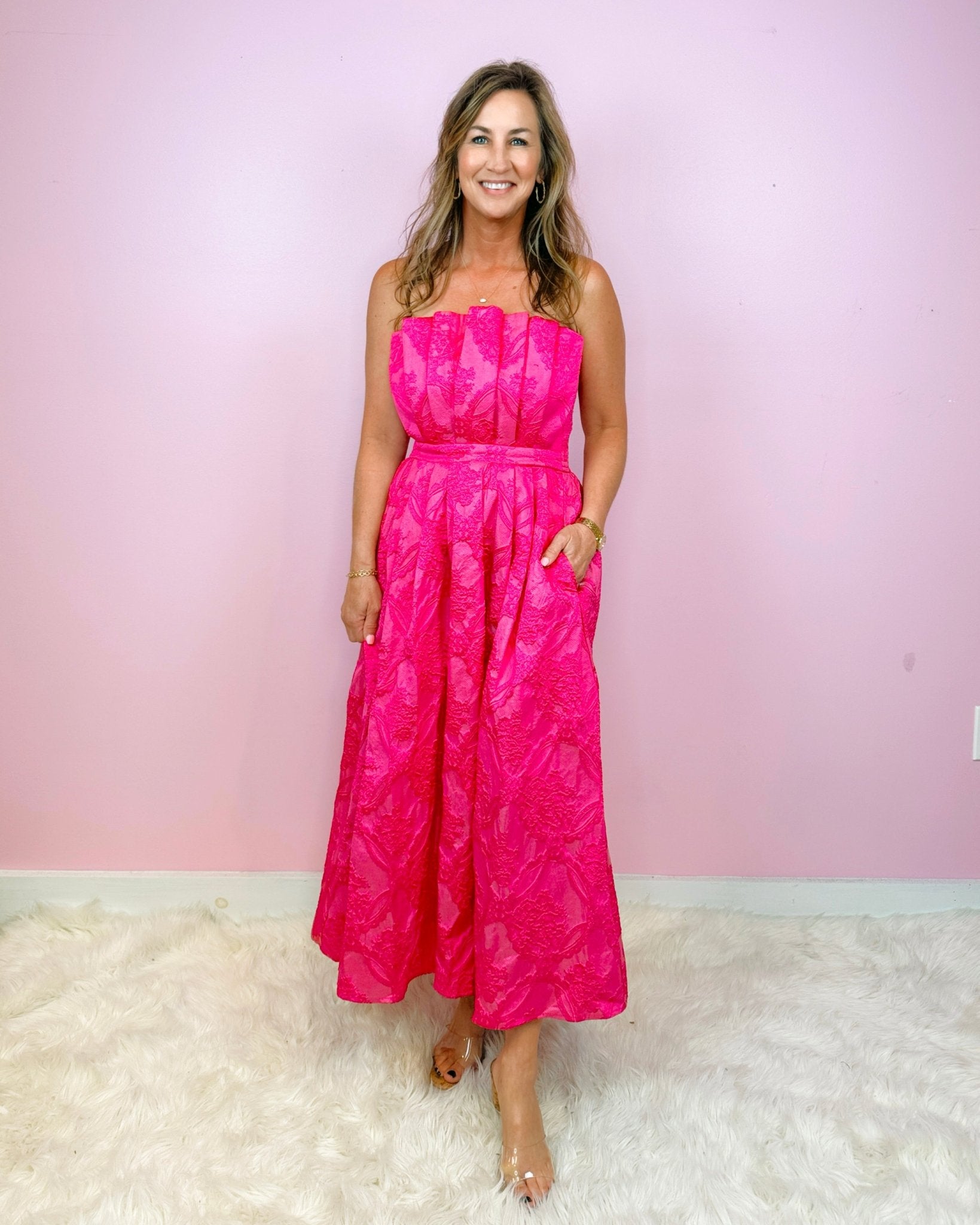 Regal Romance Strapless Pleated Midi Dress - Jessi Jayne Boutique
