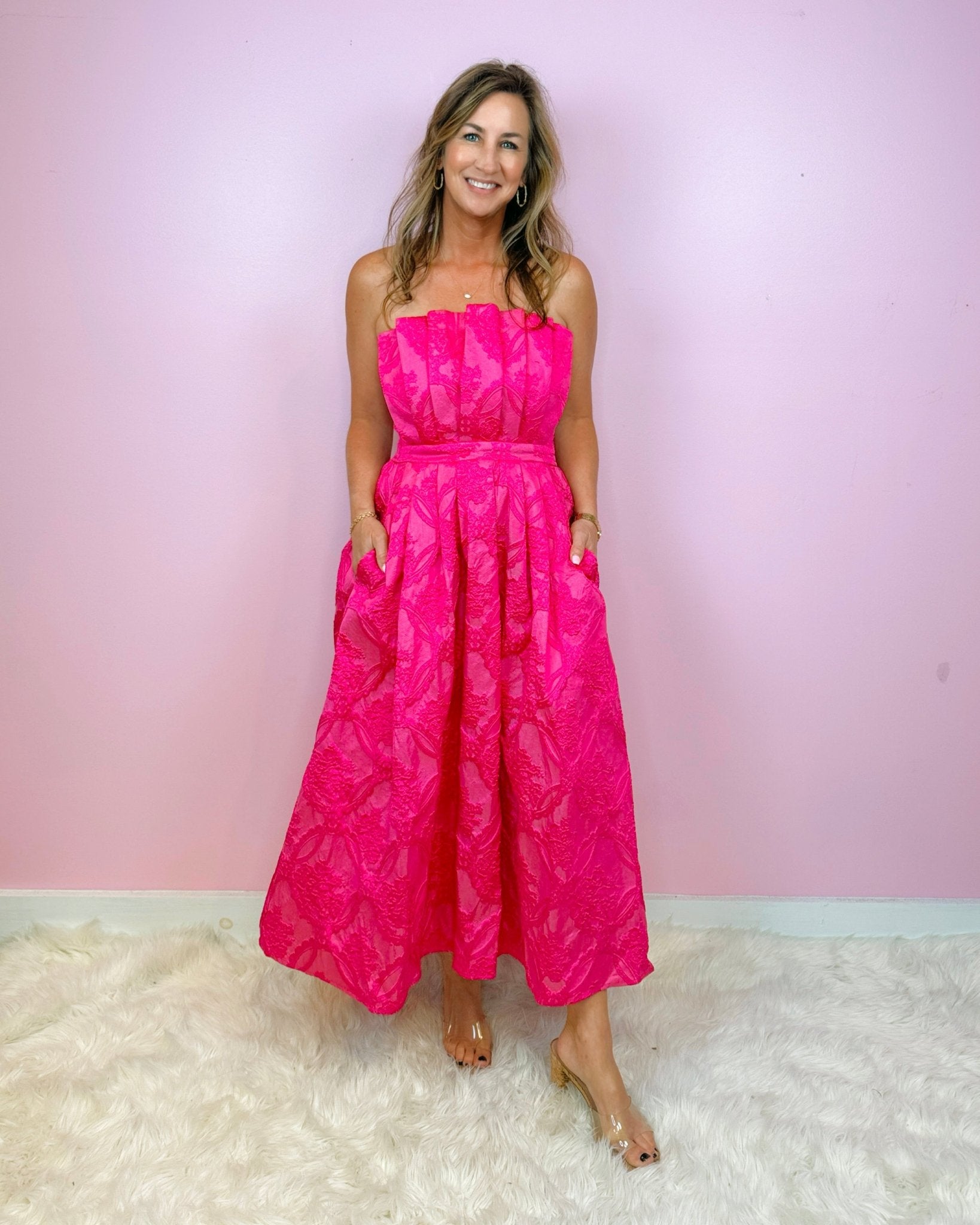 Regal Romance Strapless Pleated Midi Dress - Jessi Jayne Boutique