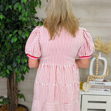 Cherry Picked Stripe Puff Sleeve Mini Dress - Jessi Jayne Boutique