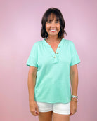 Button Detail Waffle Henley Top - Jessi Jayne Boutique