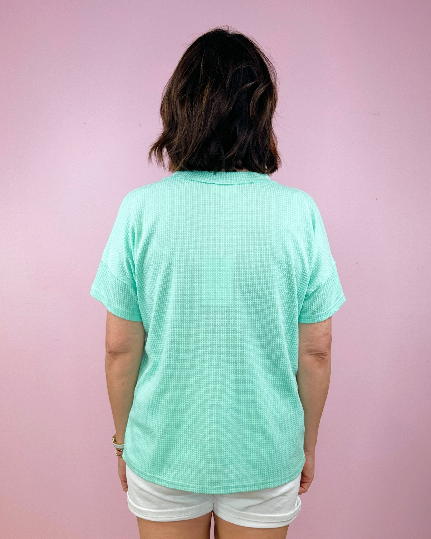Button Detail Waffle Henley Top - Jessi Jayne Boutique